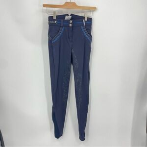 Montar Breeches Size 32 US 2 navy blue full seat horse bit detail rhinestone